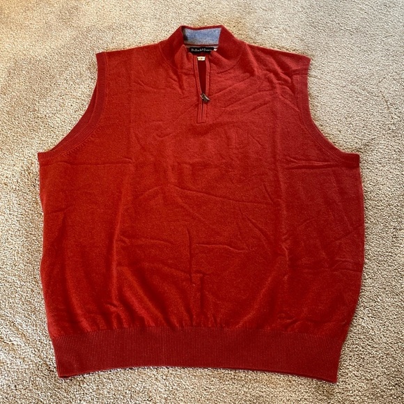 Bullock & Jones 100% Cashmere Half Zip Vest Red Sz XL - Picture 2 of 8